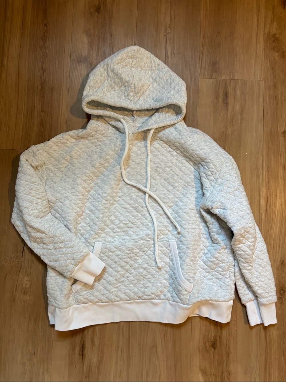 Lands End Quilted Hooded Pullover Sweater heathered gray